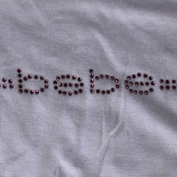 Bebe Sport White With Pink Rhinestones Ruched Tee  Size Medium NWT - Picture 8 of 12